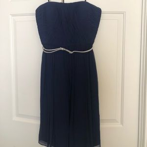 Donna Morgan strapless navy chiffon dress
